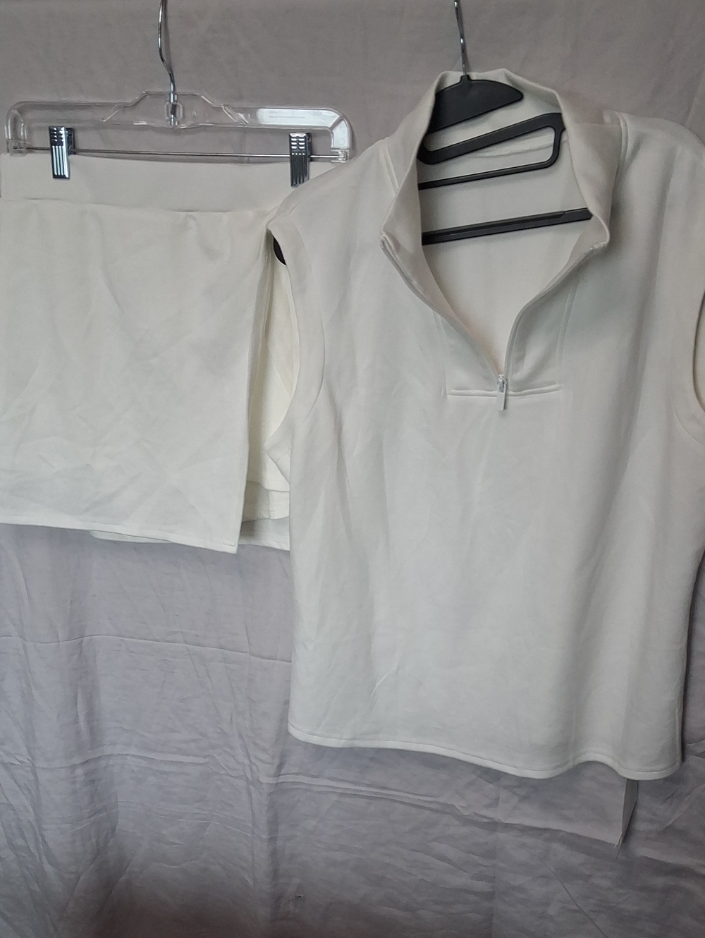 Sleeveless Zip-Front Top and Skirt Set - Cream